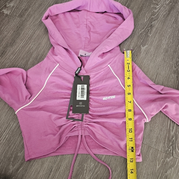 Bo + tee pink cropped ruched hoodie - Picture 5 of 7